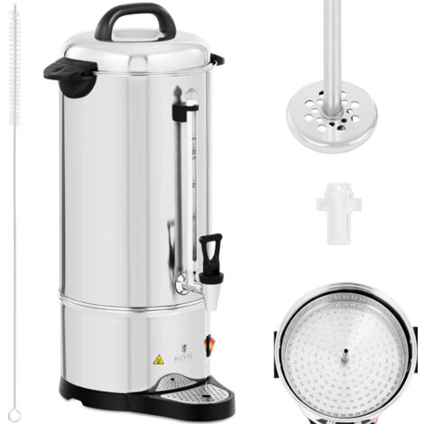 Royal Catering – Cafetière électrique 1200 W – Capacité 9 l pour 60 tasses – Acier inoxydable – Robinet en cuivre avec bac d'égouttage