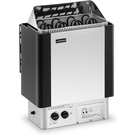 Poêle de sauna électrique 6 kW – Commande intégrée – Pour pièces de 5 à 9 m3 – Température jusqu'à 110 °C – Résistant à la corrosion – Uniprodo