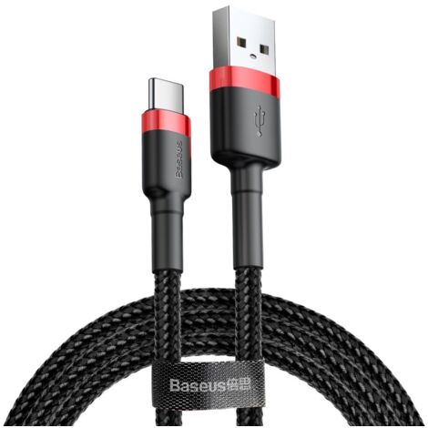 Câble USB-C QC3.0 en nylon durable 2 A 3 m Noir et rouge (1/5)