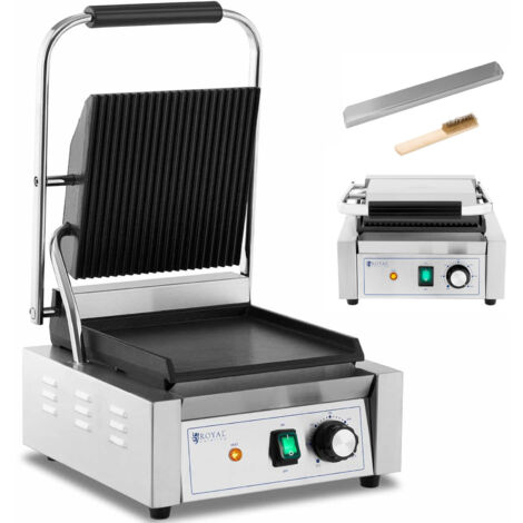 Royal Catering – Machine à panini 1,800 W – Plaques en fonte rainurées et lisses – Température réglable 50-300 °C – Pour cuisson rapide et uniforme (1/5)