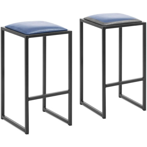 Tabouret de bar en métal Loft avec revêtement noir et bleu - 2 pièces. (1/3)