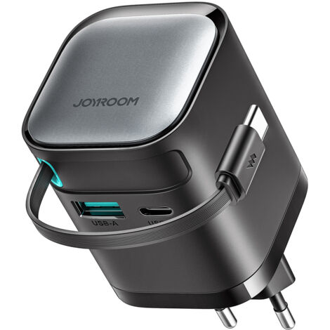 Chargeur mural USB-A/USB-C GaN 65 W avec câble USB-C intégré - Noir (1/5)