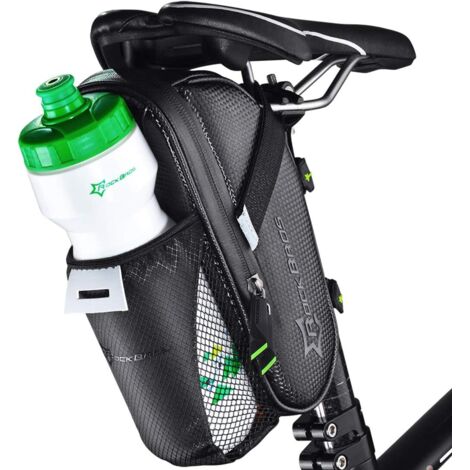Sacoche de selle de vélo étanche pour outils avec poche pour bouteille, noire (1/5)