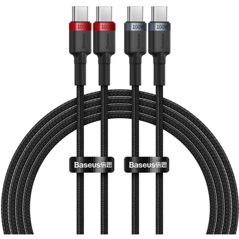 2x Câbles USB-C Cafule 100 W 1 m - Rouge-Noir et Noir-Gris (1/5)