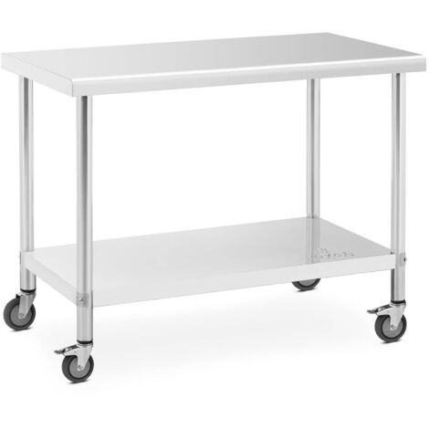 Table de traiteur en métal sur roulettes avec étagère STEEL 60 x 120 cm (1/6)