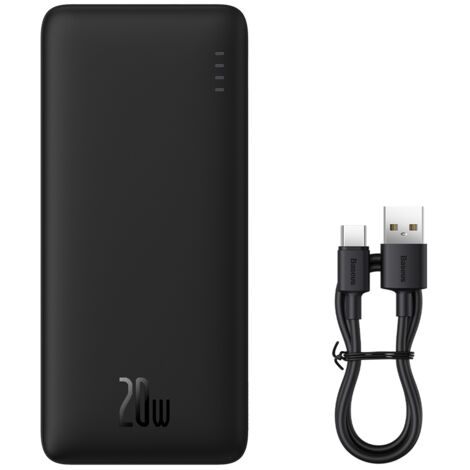 Batterie externe Airpow 20 W 10 000 mAh avec câble USB-A/USB-C 30 cm – Noir (1/5)