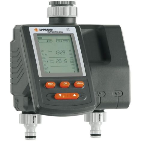 Gardena – Régulateur d'arrosage MultiControl duo – Programmation 3 cycles – Alimentation 9V – Pression 0,5 à 12 bar – Filetage G3/4 et G1 - 966769601 (1/4)