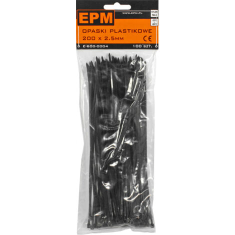 COLLIERS DE SERRAGE EN PLASTIQUE PA6.6, 100 PIÈCES, NOIRS, 350 x 4,8 mm - E-600-0006