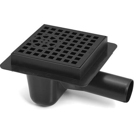 Siphon de sol plastique 150mm x 150mm – Grille motif carré noir – Diamètre tuyau 50mm – Résistant à la corrosion et aux températures jusqu'à 95°C – Karmat