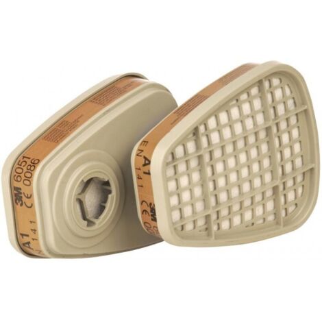 Filtres à charbon A1 pour demi-masques 3M – Protection contre gaz et vapeurs – Fermeture à baïonnette – Lot de 2 pièces