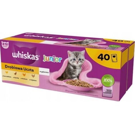 Nourriture humide Whiskas pour chatons Junior Volaille 40 x 85 g - Repas savoureux pour petits chats