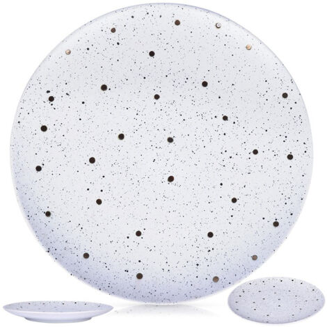 Assiette plate mouchetée blanche, noire et dorée, grande, peu profonde, 26,5 cm