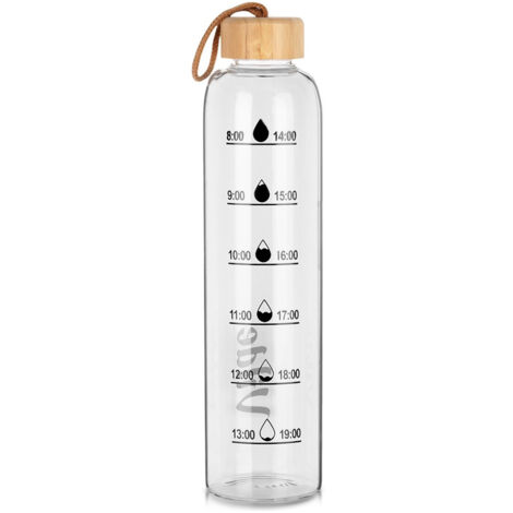 Bouteille de motivation pour boissons d'eau en verre Grande bouteille de sport 1 L (1/5)