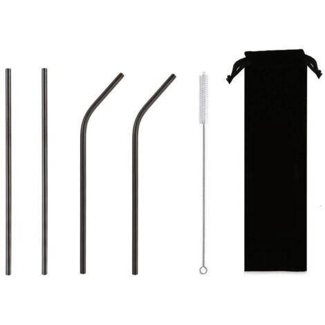 Pailles En Acier Inoxydable 18/8 Noires - Lot De 11 Pièces 0,8cm X 15cm