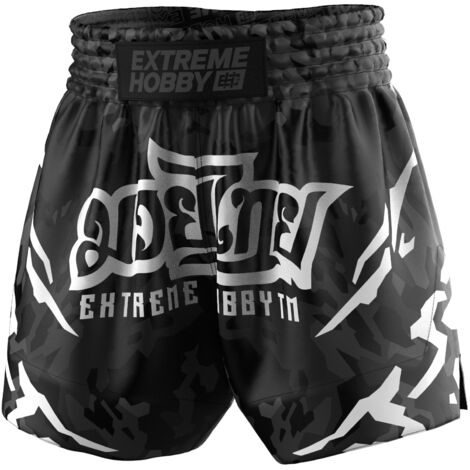Short de Muay Thai Extreme Hobby Black Panther Noir et Blanc S (1/5)