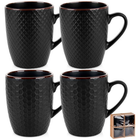 Lot de 4 mugs noirs pour café, thé, herbes aromatiques, cadeau idéal