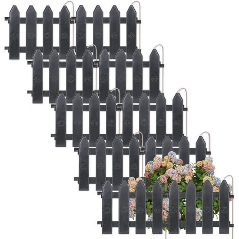 Lot de 10 clôtures de jardin en plastique gris, bordures de pelouse, 2 m
