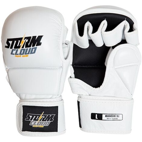 Gants MMA En Cuir PU – Respirants, Paume Ouverte – Taille M – Pour Boxe, Muay Thai, Kickboxing, Grappling – Unisexe Blanc