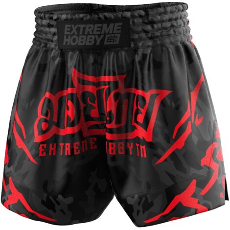 Short de Muay Thai Extreme Hobby Black Panther Noir et Rouge S (1/5)