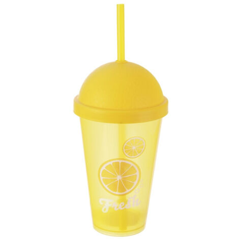 Gobelet en plastique avec couvercle à paille pour eau potable et boissons 450 ml (1/5)
