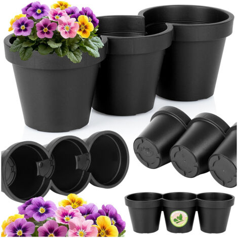 Pot de jardin triple en plastique noir pour plantes, fleurs et herbes aromatiques (1/5)