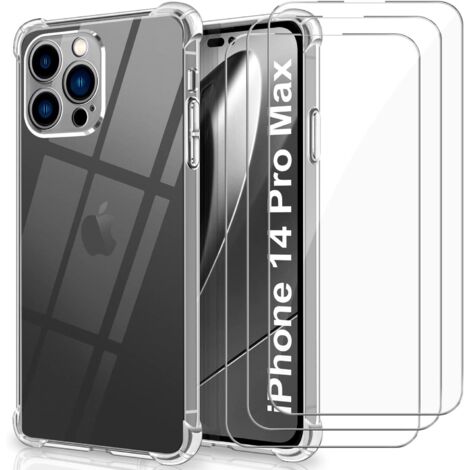 COQUE POUR APPLE IPHONE 14 PRO MAX SILICONE TRANSPARENT + 3X VERRE TREMPÉ (1/5)