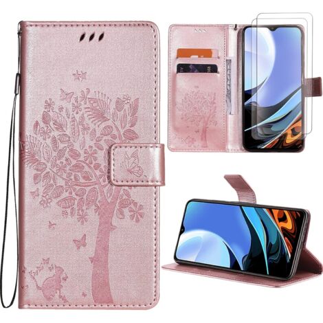 COQUE POUR XIAOMI REDMI 9T ROSE FERMEE AVEC RABAT 2X VERRE TREMPE (1/5)