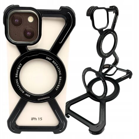 Coque pour iPhone 15, coque métallique blindée Magsafe, support 360° en titane (1/5)