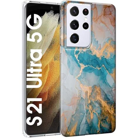 COQUE MARBRE POUR SAMSUNG GALAXY S21 5G ULTRA BLEU JAUNE SM-G998 (1/5)