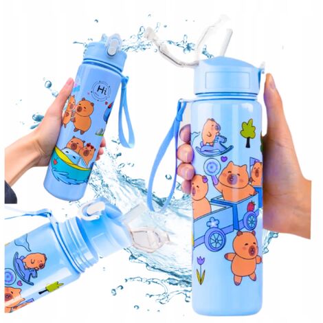 PLUSHCEWT Gourde Enfants 500 ml / 17,6 oz Bouteille d'eau pour enfants avec paille étanche pour l'école Facile à ouvrir Serrure sécurisée Bouteille de sport sans BPA pour filles garçons (A