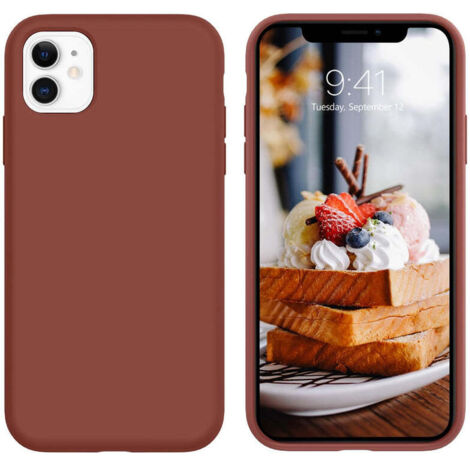COQUE EN SILICONE AVEC MICROFIBRE POUR APPLE IPHONE 11 MARRON CHOCOLAT A2111 (1/5)