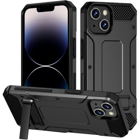COQUE EN SILICONE DURCI NOIRE POUR APPLE IPHONE 13/14 AVEC SUPPORT (1/5)