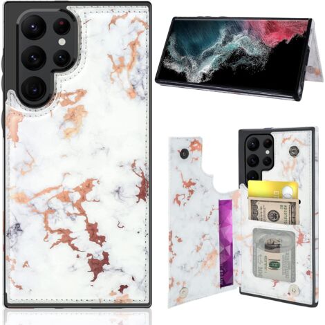 ÉTUI SAMSUNG GALAXY S22 ULTRA EN CUIR PU AVEC PORTEFEUILLE, MARBRE BLANC (1/5)