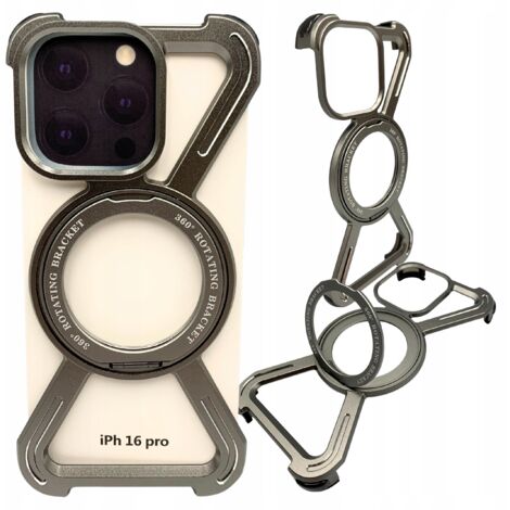 Coque pour iPhone 16 PRO, coque métallique blindée Magsafe, support 360° en titane (1/5)