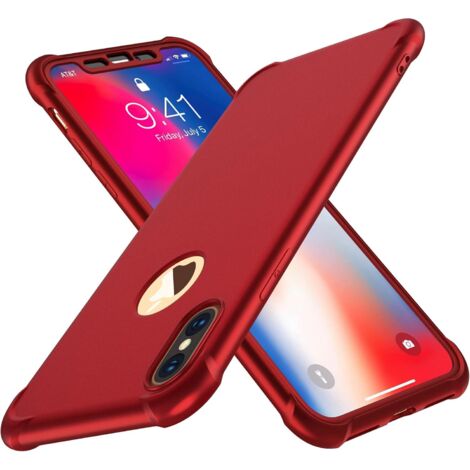 COQUE ARRIÈRE RÉSISTANTE EN VERRE POUR IPHONE XS MAX 6,5' ROUGE (1/5)