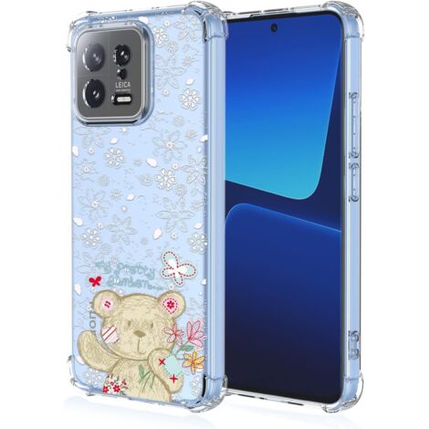 COQUE POUR XIAOMI 13 TRANSPARENTE OURS EN PELUCHE BLANC FLEURS EN RELIEF HAUTE PROTECTION (1/5)