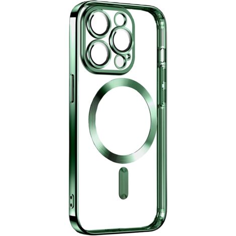 COQUE EN SILICONE POUR APPLE IPHONE 13 PRO MAX 6,7" CADRE VERT MAGSAFE A2484 (1/5)