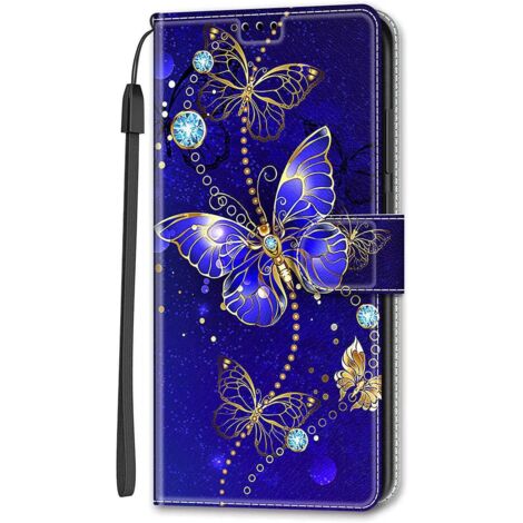 ÉTUI FERMÉ POUR MOTOROLA MOTO E22I BLEU MARINE AVEC RABAT PAPILLON + LANYARD (1/5)
