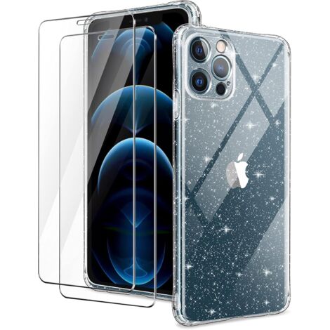 COQUE POUR APPLE IPHONE 12 PRO TRANSPARENTE BRILLANTE 2X VERRE TREMPÉ (1/5)