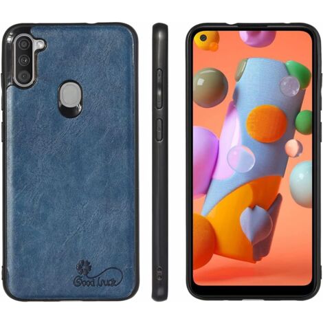 Coque en verre trempé et cuir bleu marine pour Samsung Galaxy A21S (1/5)