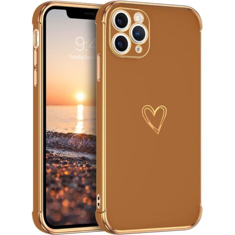 COQUE POUR APPLE IPHONE 11 PRO MAX SILICONE MARRON COEUR DORÉ A2161 (1/5)