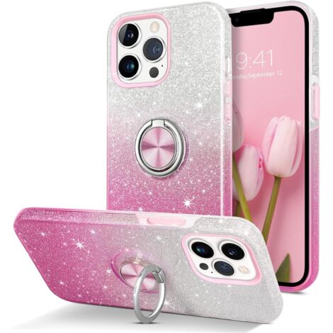 COQUE APPLE IPHONE 13 PRO ROSE PAILLETTES OMBRE ANNEAU DE SUPPORT A2483 (1/5)