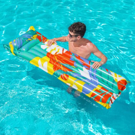 Ayizhiniu – Matelas Gonflable Piscine 160x90 Cm – Water Hammock – PVC Résistant UV, Charge 200 Kg – Coussin Réglable – Gonflage Rapide 3 Min – Bleu/Rouge