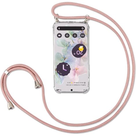 ÉTUI EN SILICONE TRANSPARENT POUR GOOGLE PIXEL 6A + LANIÈRE ROSE (1/5)