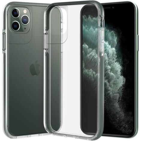 COQUE POUR APPLE IPHONE 11 PRO MAX SILICONE TRANSPARENTE + CÔTÉS VERTS A2161 (1/5)