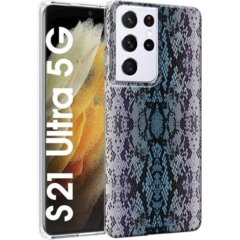 COQUE EN SILICONE POUR SAMSUNG GALAXY S21 ULTRA 5G THÈME PEAU DE SERPENT BLEU (1/5)
