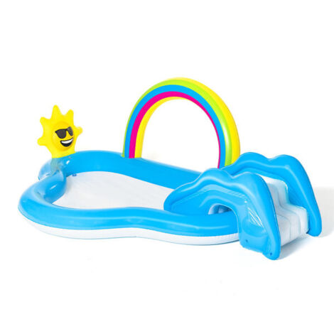 Bestway – Aire de jeux gonflable arc-en-ciel 257x145x91 cm – Toboggan et fontaine à eau – PVC résistant – Capacité 170 litres – 53092