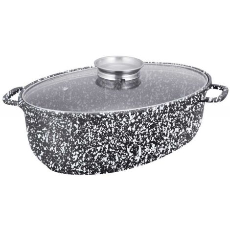 Plat à Rôtir En émail Vitrifié Romano Avec Couvercle - Safe Au Lave Vaisselle Et Au Safe Longue Duree 36 Cm Noir