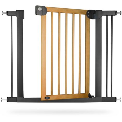 Barrière de sécurité pour chien 76-104 cm – Bois clair et acier noir – Montage sans perçage – Certifiée EN1930:2011