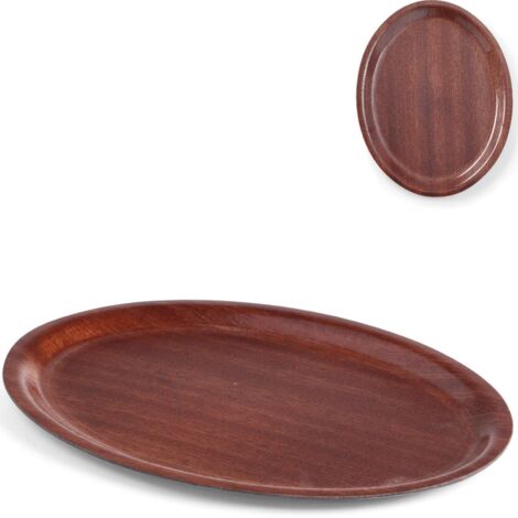 Plateau de service en bois antidérapant - ovale 20x26,5cm (1/5)